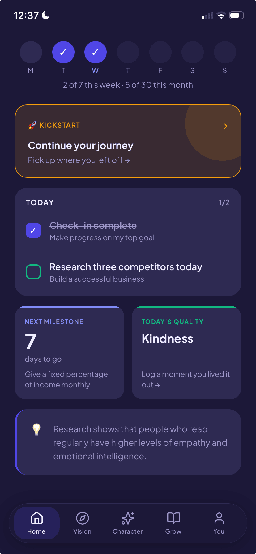 The Thrivr Home screen